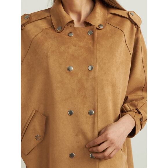 Sz XS JOSEPH RIBKOFF CAMEL FAUX SUEDE JACKET - Picture 2 of 10